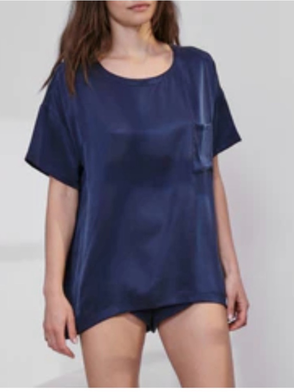 NWT Lunya Washable Silk Tee Set Navy Blue Pajamas Womens Large 100% Silk Sleep